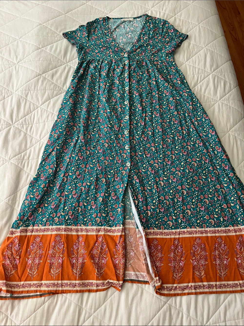 Natural Life Avery Midi Dress Floral Boho V-neck Pockets Turquoise Orange XS - Picture 7 of 15